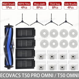 ECOVACS T50 PRO OMNI /T50 PRO  / T50 OMNI Robot Vacuum Spare Parts Main Side Brush Mop Cloths HEPA Filters Dust Bags Accessories