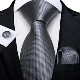 Barry.Wang Black White Gray Silver Men Tie Handkerchief Cufflinks Set Jacquard Necktie for Male Wedding Business Party Gift