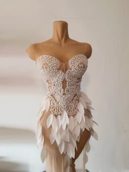 New Arrival Women Sexy Strapless Sequined Leaves Mesh Bodycon Mermaid Dress Beading Elegant Evening Wedding Party Outfit