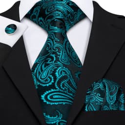 Designer Silk Men Tie Set Blue Teal Green Necktie Handkerchief Cufflinks Wedding Business Gift Dropship Barry. Wang A-5981
