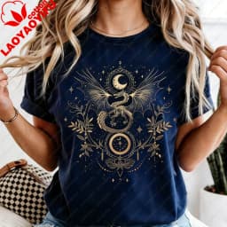 Celestial Dragon Moon Phase T-Shirt Witchy Boho Floral Tee Gothic Style Women Fashion Casual Tshirt Retro Design Printed Tops