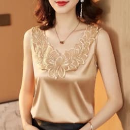 plus Size Lace Trim Silk Vest Top Women's Base Shirt Suit Professional Inner Wear Summer Floral Versatile Outerwear Silk Sati...