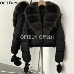 OFTBUY New Short Outerwear Hood Duck Down Luxury Real Fur Down Jacket with Removable Gloves Women Puffer Coat with Real Fox Fur