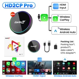 NEW CarlinKit HD2CP Pro CarPlay To HDMI Wireless Android Auto CarPlay 3-In-1 Smart Car Box Plug and Play 2K Video Streaming Box