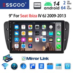 ESSGOO Android 14 2DIN Car Stereo Radio 9" Display For Seat Ibiza IV 6J 09-13 Apple Carplay Android Auto GPS Navi BT FM RDS Wifi