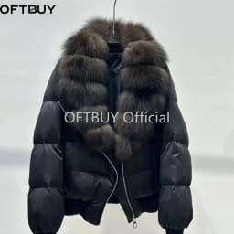 OFTBUY Winter Removable Real Fox Fur Collar Luxury Women Duck Down Jacket Glossy Short Puffer Coat Zipper Warm Fashion Outerwear