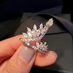 Huitan Aesthetic Flower Adjustable Finger Ring Female Brilliant Zirconia Jewelry for Engagement Ceremony Delicate Accessories
