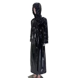 Mauroicardi Spring Autumn Cool Extra Long Shiny Reflective Waterproof Thin Black Soft Patent Faux Leather Coat Women with Hood