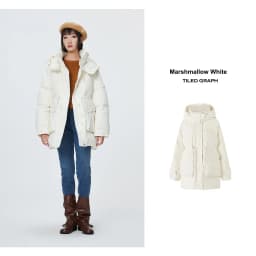 Metersbonwe Women's Oversized Long Hooded Down Jacket Adjustable Pig Nose Buckle Waist Belt Utility Duck Down Parka Warm Winter