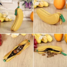 CONTACT'S Genuine Leather Bag Charm, Fruit Series Mini Pouch Keychain, Cute Handbag Pendant for Women, Female Small Item Holder