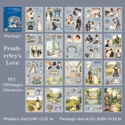 20Sheets/Pack Literary Story Theme PET Die-Cut Sticker Book for DIY Crafts, Scrapbooking, Journal, Phone Case, Laptop, Guitar