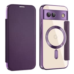 Luxury Leather Wallet Card Clip Magnetic Clear Phone Case for Google Pixel 9 Pro XL 8A 7A Plating Wireless Charging Flip Cover