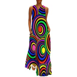 Retro Psychedelic Op Art Dress Black White Circles Night Club Maxi Dress Street Wear Bohemia Long Dresses Summer V Neck Vestidos