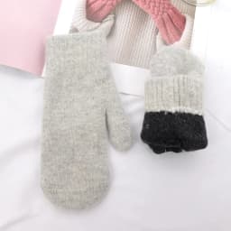 Women Winter Keep Warm Plus Cashmere Solid Color Woolen Elasticity Soft Full Fingers Mittens Girls Black Fur Knitted Cute Gloves