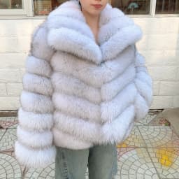 QUEENTINA Winter New Women's Real Fox Fur Coat With Collar Overcoat Leather Female Natural Plus Size