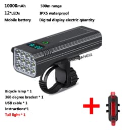 10000mAh Bike Bicycle Light USB LED Rechargeable Set Mountain Cycle Front Back Highlight 12*LED Headlight Lamp Flashlight