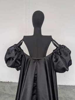 Black Satin Detachable Train With Puff Sleeves Morden Wedding Removable Skirt Prom Cape Formal Evening Overskirt Customized 2025