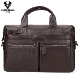 HUMERPAUL Men's Genuine Leather Briefcase Business Laptop Bag with Multiple Pockets Durable Handbag Shoulder Bags for Travel 