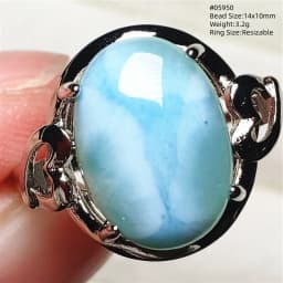 Natural Blue Larimar Oval Adjustable Ring Jewelry Water Pattern Real Larimar For Women Men Healing Fashion Stone AAAAAA