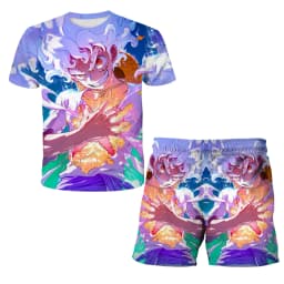 2026 Boys' One Piece 3D T-shirt Set, Super Cool Luffy Zoro Summer Top + Shorts, Children's Short-Sleeve Birthday Gift for Boys