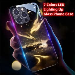2026 Pretty Galaxy Beach Smart LED Light Glow Tempered Glass Phone Case For iPhone Air 18 17 16 E 15 14 13 12 11 Pro Max