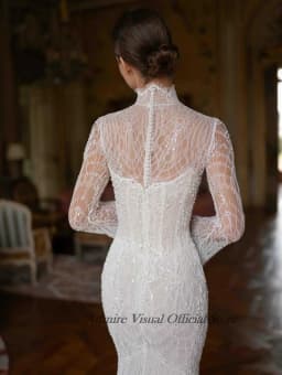Admire Visual Wedding Dress Mermaid Lace 3 in 1 High Neck With Detachable Train Customized Bride Gowns
