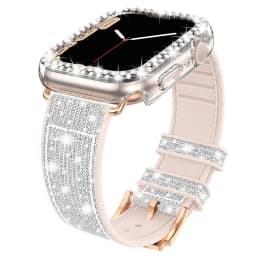 Case+silicone Leather Strap For Apple watch band 41mm 45mm 40mm 44mm 38mm 42mm 44 Bling bracelet iWatch serie 3 4 5 6 se 7 strap