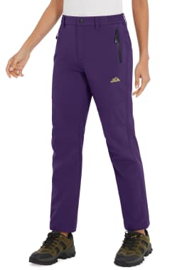 TACVASEN Womens Winter Waterproof pants Fleece Lined Softshell Trousers With Zipper Pockets Thermal Cargo Outdoor Ski Pants