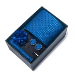 2025 New Design Brand 8 cm Blue Striped Tie Handkerchief Cufflink Brooch Set Man Gift Box Wedding Gift Fit Formal Party