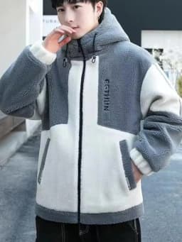 Men's Fleece Lined Thickened Jacket Autumn Winter New Style Korean Large Size Lamb Velvet Hooded Warmth Cold Resistant Clothing