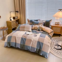100% Cotton Brushed Quilt Cover Nordic Plaid Thickened Duvet Covers Soft Skin-Friendly Comfortable Single Double Blanket Cover
