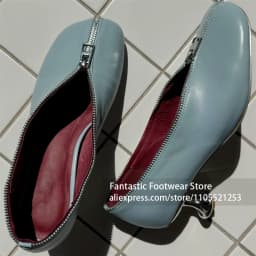 Full Zipper Surround Square Toe Sculpted Metal Strange Heels Light Blue Smooth Leather Retro Elegant Style Dress Shoe for Women