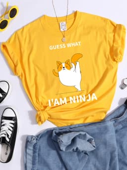 Guess What I Am Ninja Kawaii Cat Tshirts Women'S Street Cool T-Shirts Personality Hip Hop Clothes Sport Casual Crop Top Female