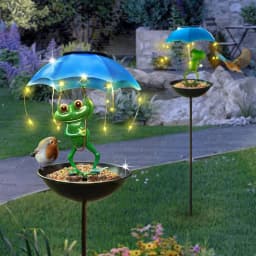 Bird Feeder Art Ornament Solar Lamp Large Capacity Weather Resistance Solar Frog Garden Decor for Outside Yard Courtyard Patio