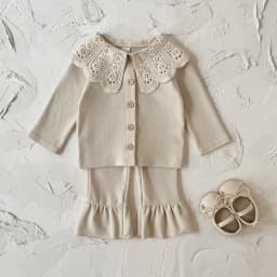 2PCS Spring Autumn New Born Baby Set Comfortable Large Lace Collar Single-breasted Long Sleeve Pant Baby Girl Clothes