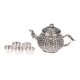 1:12 Doll House Miniature Metal Tea Set/Wine Set Model Doll House Furniture Miniature Dining Ware Toy Teapot Cup Plate