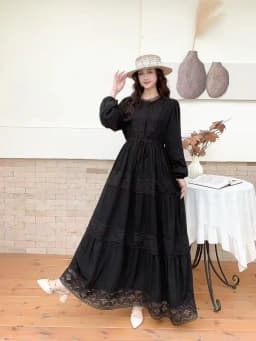 Retro Ladylike Light Purple Lace Splicing Long Sleeve Women's Dress Slimming Waist Design Elegant Floor-length Gown