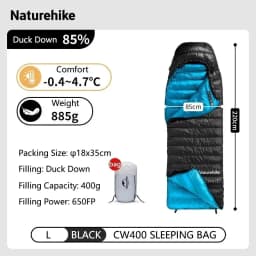 Naturehike CW400 Sleeping Bag Winter Lightweight 650FP Duck Down Sleeping Bag Ultralight Waterproof Hiking Camping Sleeping Bag