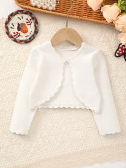 Baby Girl's Spring Elegant and Sweet Solid Color Knitted Shawl with Lace Design Adds a More Gentle Touch