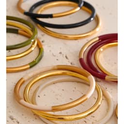 Yhpup 1Set 66mm 3 Round Circle Resin Overlay Minimalist Bracelet Bangle Set 18K Gold Plated Stainless Steel Wrist Trend Jewelry