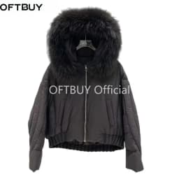OFTBUY Short Zipper Parkas with Fur for Women Winter Warm Thick Duck Down Jacket Real Rccoon Fur Collar Women Hooded Clothing
