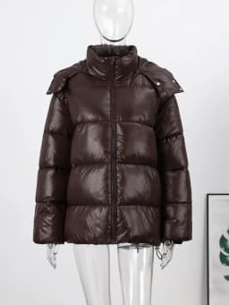 Glossy Cropped Hooded Puffer Coat Drawstring Hem Zip-Up 2026 Winter Women Warm Padded Jacket Warm Causal Lady Cotton‑Padded Coat