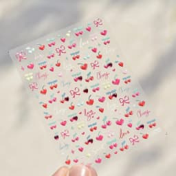 Lovely Red Fruit Strawberry Cherry Bowknot Love Heart Star Silk Ribbon 5D Nail Art Stickers Chic Self Adhesive Manicure Decal
