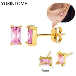 925 Sterling Silver Needle Pink Crystal Heart Hoop Earrings for Women Fashion Geometric Pendant Earrings Luxury Jewelry Gifts