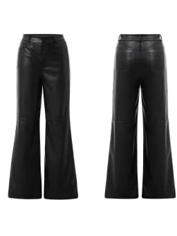 Women PU Leather Pants Solid Color High Waist Straight Trousers High Street Casual Pant