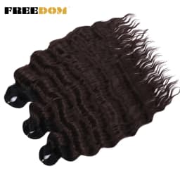 FREEDOM Synthetic Braiding Hair Extensions Deep Wavy 24 inch Long Curly Braids Hair Ombre Brown Rainbow Twist Crochet Hair