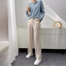 Summer New Casual Pants Simple Loose Comfortable Stretch Pleated Straight Nine Pants Women's Lightweight Fabric 90/95 Cm