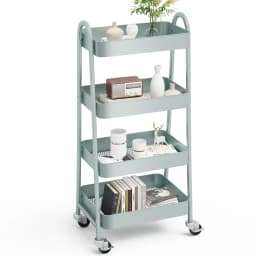 JHK 4 Tier Metal Storage Kitchen Cart with Lockable Wheels Mobile Shelving Unit Utility Rolling Organizer For Home Narrow Places