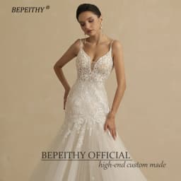BEPEITHY Customized Sexy Backless Trumpet Lace Wedding Dresses For Women 2022 Bride V Neck Sleeveless Summer Mermaid Bridal Gown
