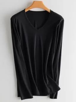 SuyaDream Women Solid T Shirts Silk Cotton Blend Plain O Neck Long Sleeved Tee 2025 Spring Autumn Basic Top White Black